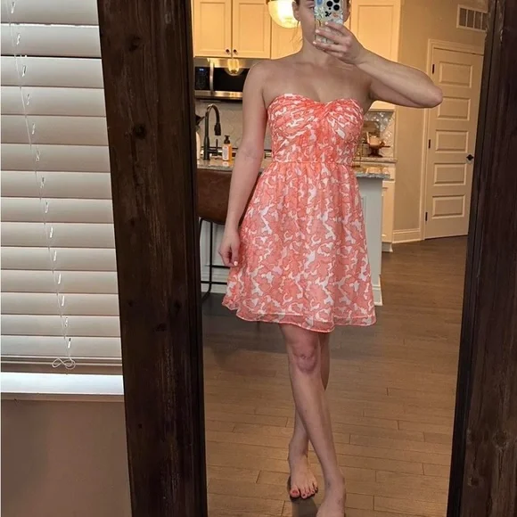 SOLD - Shoshanna Coral Reef Mini Dress - Picture 2 of 8